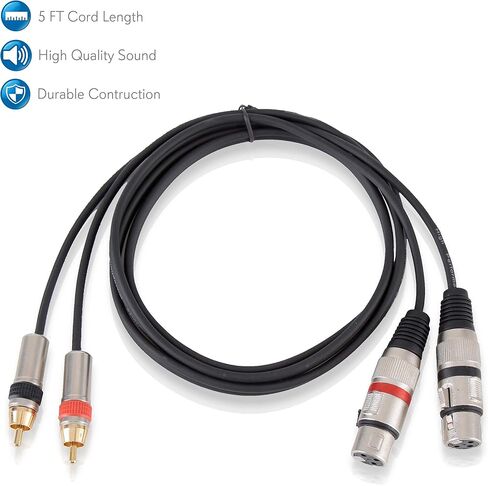 سلك صوت Pyle RCA إلى XLR - موصل RCA مزدوج ذكر إلى XLR أنثى بطول 5 أقدام ومحول سلك مكبر صوت احترافي محمول شديد التحمل - يوفر صوتًا لطيفًا - Pyle PPRCX05 in Saudi Arabia