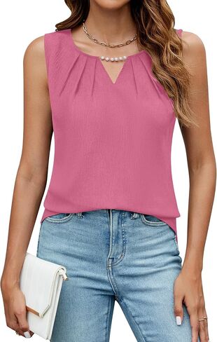 BMJL Women's Sleeveless Tank Top Summer Dressy Business Casual Work Blouse Chiffon Pearl Pleated 2024 Cute Shirt in Saudi Arabia