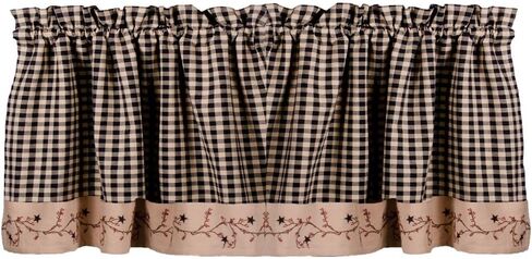 Primitive Home Decors Star Berry Vine Check Valance - Barn Red in Saudi Arabia