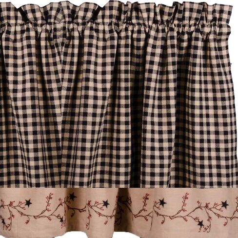 Primitive Home Decors Star Berry Vine Check Valance - Barn Red in Saudi Arabia
