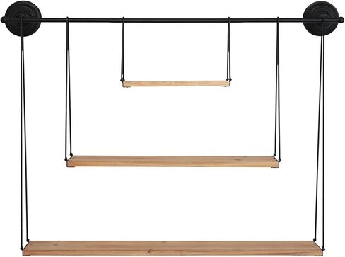رف حائط من ستراتون هوم ديكور مكون من 3 طبقات من المعدن والخشب، كبير جدًا، أسود in Kuwait