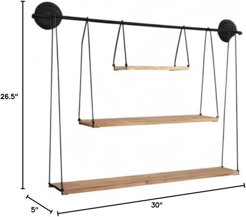 رف حائط من ستراتون هوم ديكور مكون من 3 طبقات من المعدن والخشب، كبير جدًا، أسود in Kuwait