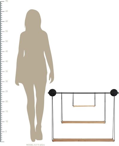 رف حائط من ستراتون هوم ديكور مكون من 3 طبقات من المعدن والخشب، كبير جدًا، أسود in Kuwait