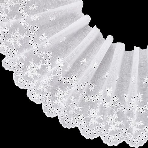 FINGERINSPIRE 5 Yards White Cotton Lace Ribbon 7.9~8.2inch Wide Cotton Embroidered Lace Trim Wavy Edge Flower Pattern Lace Trimming for DIY Crafts Making Clothes Sewing Ornament Accessories in Saudi Arabia