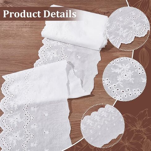 FINGERINSPIRE 5 Yards White Cotton Lace Ribbon 7.9~8.2inch Wide Cotton Embroidered Lace Trim Wavy Edge Flower Pattern Lace Trimming for DIY Crafts Making Clothes Sewing Ornament Accessories in Saudi Arabia