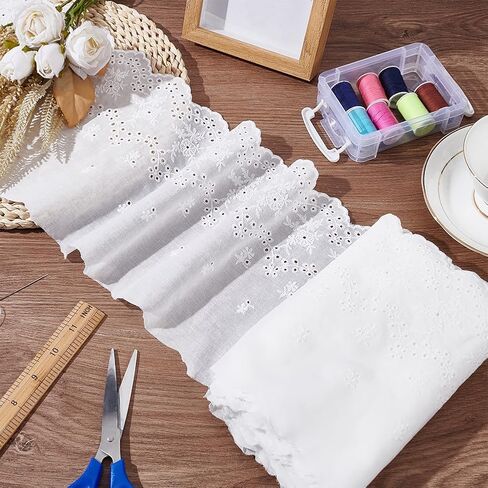 FINGERINSPIRE 5 Yards White Cotton Lace Ribbon 7.9~8.2inch Wide Cotton Embroidered Lace Trim Wavy Edge Flower Pattern Lace Trimming for DIY Crafts Making Clothes Sewing Ornament Accessories in Saudi Arabia
