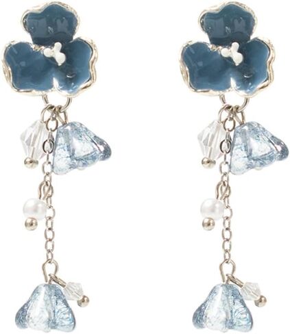 Blue Flower Dangle Drop Earrings for Women Girls 925 Sterling Silver Pins Diamond Crystal Dangling Charm Threader Tassel Chain Stud Earrings Elegant Jewelry in Saudi Arabia