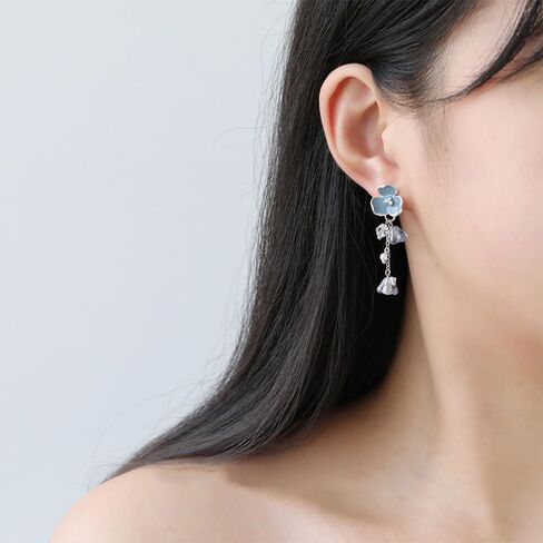 Blue Flower Dangle Drop Earrings for Women Girls 925 Sterling Silver Pins Diamond Crystal Dangling Charm Threader Tassel Chain Stud Earrings Elegant Jewelry in Saudi Arabia