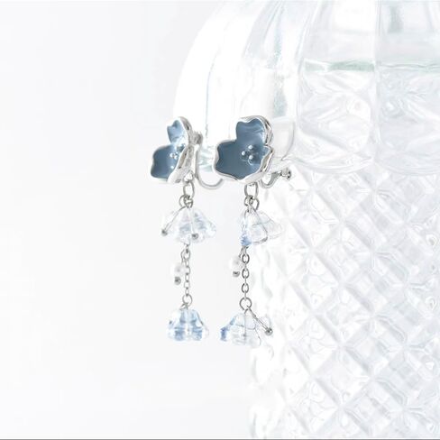 Blue Flower Dangle Drop Earrings for Women Girls 925 Sterling Silver Pins Diamond Crystal Dangling Charm Threader Tassel Chain Stud Earrings Elegant Jewelry in Saudi Arabia