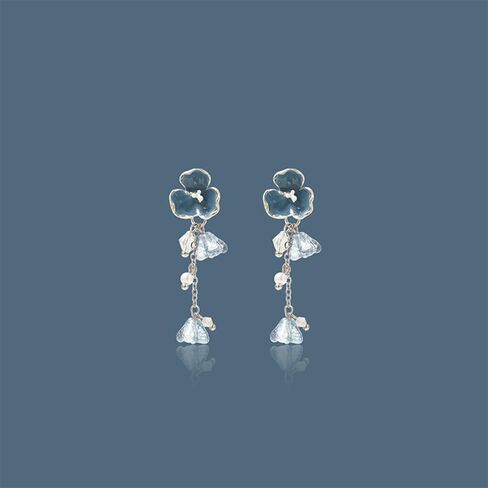 Blue Flower Dangle Drop Earrings for Women Girls 925 Sterling Silver Pins Diamond Crystal Dangling Charm Threader Tassel Chain Stud Earrings Elegant Jewelry in Saudi Arabia