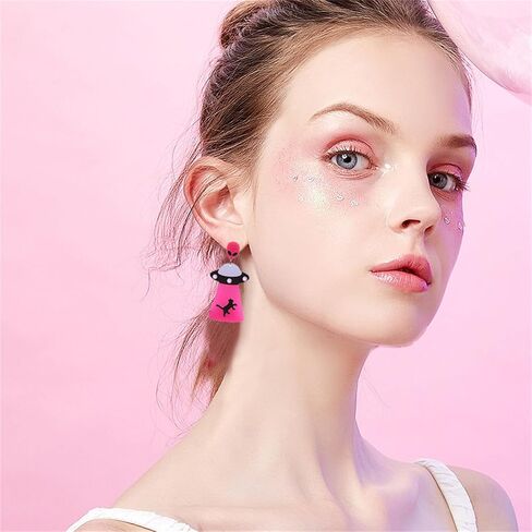 UFO Aliens Earrings for Women Girls Weird Flying Spaceship Acrylic Lightweight Statemment Dangle Drop Earrings Glitter Universe Life Animals Birthday Party Jewelry Gifts in Saudi Arabia