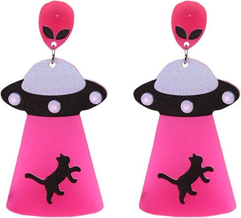 UFO Aliens Earrings for Women Girls Weird Flying Spaceship Acrylic Lightweight Statemment Dangle Drop Earrings Glitter Universe Life Animals Birthday Party Jewelry Gifts in Saudi Arabia