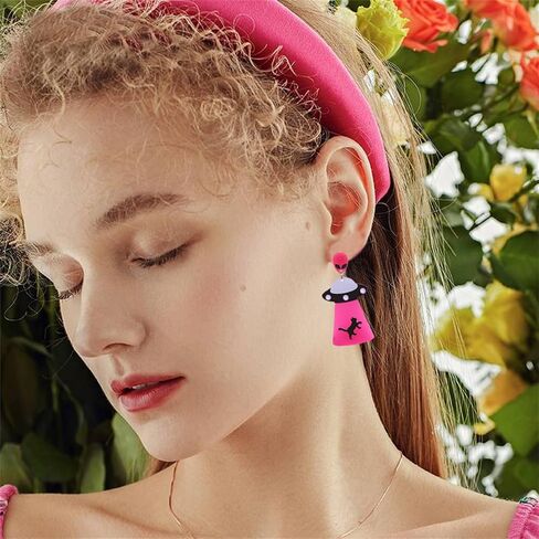 UFO Aliens Earrings for Women Girls Weird Flying Spaceship Acrylic Lightweight Statemment Dangle Drop Earrings Glitter Universe Life Animals Birthday Party Jewelry Gifts in Saudi Arabia