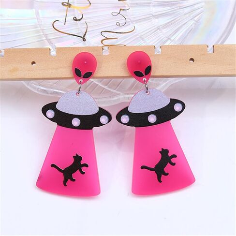 UFO Aliens Earrings for Women Girls Weird Flying Spaceship Acrylic Lightweight Statemment Dangle Drop Earrings Glitter Universe Life Animals Birthday Party Jewelry Gifts in Saudi Arabia
