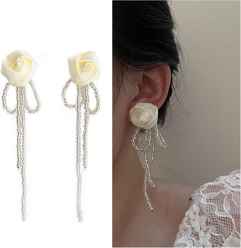 Bohemian Flower Dangle Drop Earrings Braided Floral Beaded Tassel Earrings Beach Vacation Wedding Party for Women Girls in Saudi Arabia