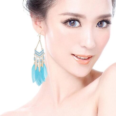 Feathered Dangle Earrings for Women, Bohemian Tassel Earrings, Ethnic Dangle Earrings for Women Girls (Golden) in Saudi Arabia