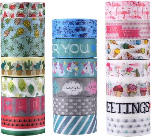 مجموعة شريط واشي 20 لفة، شريط لاصق مزخرف للحرف اليدوية وسجلات القصاصات والمخططين in Kuwait