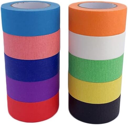 10 قطع شريط لاصق ملون، شريط رسامين بعرض 2.54 سم، شريط ورقي 14 ياردة، شريط لاصق، لفافات شريط ملونة، شريط طلاء جاف، شريط واشي ملون للحرف اليدوية، ملصقات، ديكور منزلي، ديكور منزلي in Kuwait