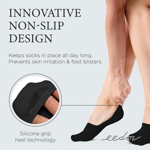 Eedor No Show Socks Womens - Non Slip Low Cut Ankle - Invisible Liner Socks for Casual & Formal Wear - Soft & Stretchable in Saudi Arabia