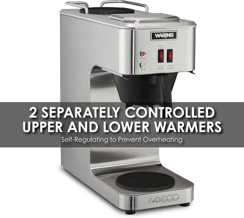 Waring WCM50 Café Deco Pour Over Decanter Coffee Brewer، هيكل من الفولاذ المقاوم للصدأ، مدافئ تعمل بشكل فردي، لا تتطلب سباكة، 120 فولت، قابس 5-15 مرحلة، فضي in Kuwait