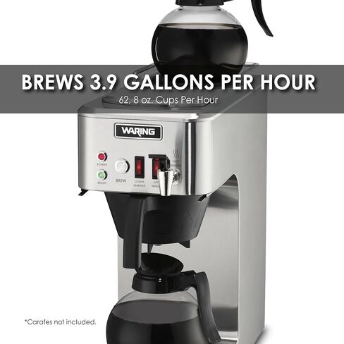 Waring WCM50 Café Deco Pour Over Decanter Coffee Brewer، هيكل من الفولاذ المقاوم للصدأ، مدافئ تعمل بشكل فردي، لا تتطلب سباكة، 120 فولت، قابس 5-15 مرحلة، فضي in Kuwait