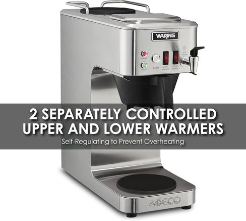 Waring WCM50 Café Deco Pour Over Decanter Coffee Brewer، هيكل من الفولاذ المقاوم للصدأ، مدافئ تعمل بشكل فردي، لا تتطلب سباكة، 120 فولت، قابس 5-15 مرحلة، فضي in Kuwait