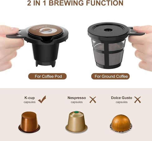 ماكينة صنع القهوة الفردية لكبسولات الأكواب ومطحون القهوة، آلات صنع القهوة الصغيرة 2 في 1، 30 أونصة، التحكم في قوة المشروب، آلة تخمير القهوة الصغيرة للمكتب والمطبخ المنزلي - أسود in Kuwait