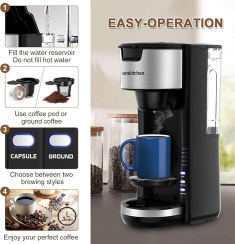 ماكينة صنع القهوة الفردية لكبسولات الأكواب ومطحون القهوة، آلات صنع القهوة الصغيرة 2 في 1، 30 أونصة، التحكم في قوة المشروب، آلة تخمير القهوة الصغيرة للمكتب والمطبخ المنزلي - أسود in Kuwait