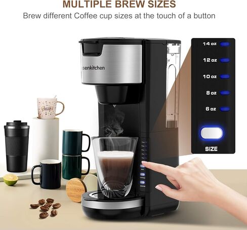 ماكينة صنع القهوة الفردية لكبسولات الأكواب ومطحون القهوة، آلات صنع القهوة الصغيرة 2 في 1، 30 أونصة، التحكم في قوة المشروب، آلة تخمير القهوة الصغيرة للمكتب والمطبخ المنزلي - أسود in Kuwait