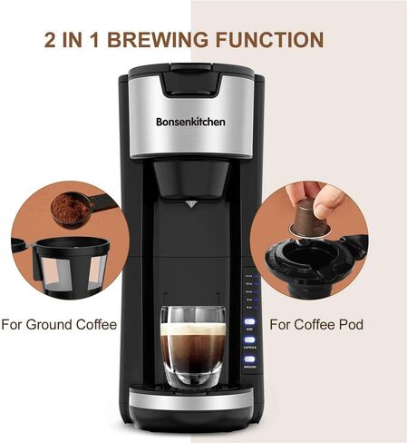 ماكينة صنع القهوة الفردية لكبسولات الأكواب ومطحون القهوة، آلات صنع القهوة الصغيرة 2 في 1، 30 أونصة، التحكم في قوة المشروب، آلة تخمير القهوة الصغيرة للمكتب والمطبخ المنزلي - أسود in Kuwait