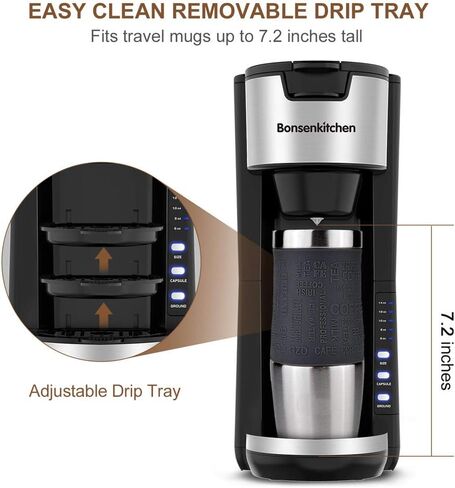 ماكينة صنع القهوة الفردية لكبسولات الأكواب ومطحون القهوة، آلات صنع القهوة الصغيرة 2 في 1، 30 أونصة، التحكم في قوة المشروب، آلة تخمير القهوة الصغيرة للمكتب والمطبخ المنزلي - أسود in Kuwait