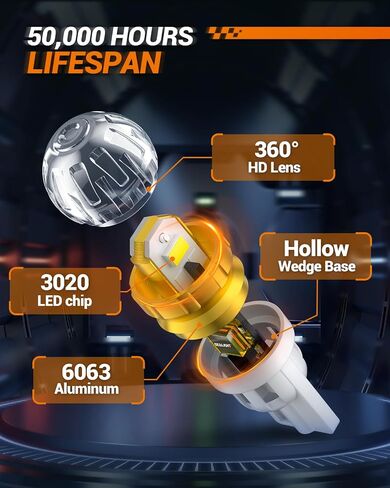 مصباح SEALIGHT 194 LED أصفر كهرماني 168 T10 W5W 2825 فائق السطوع 360 درجة LED لمبات بديلة 3020SMD لضوء لوحة الترخيص، ضوء القبة، ضوء الخريطة، ضوء المجاملة، مصابيح التحديد الجانبية، حزمة من 6 in Saudi Arabia