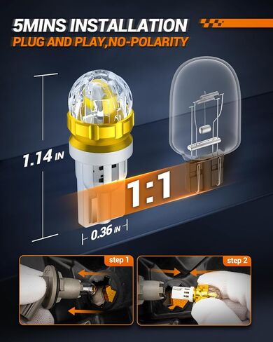 مصباح SEALIGHT 194 LED أصفر كهرماني 168 T10 W5W 2825 فائق السطوع 360 درجة LED لمبات بديلة 3020SMD لضوء لوحة الترخيص، ضوء القبة، ضوء الخريطة، ضوء المجاملة، مصابيح التحديد الجانبية، حزمة من 6 in Saudi Arabia