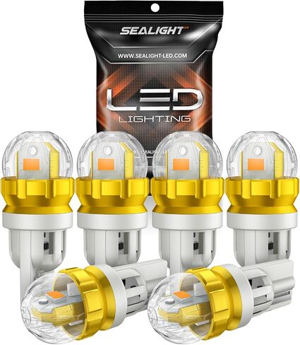 مصباح SEALIGHT 194 LED أصفر كهرماني 168 T10 W5W 2825 فائق السطوع 360 درجة LED لمبات بديلة 3020SMD لضوء لوحة الترخيص، ضوء القبة، ضوء الخريطة، ضوء المجاملة، مصابيح التحديد الجانبية، حزمة من 6 in Saudi Arabia