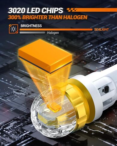 مصباح SEALIGHT 194 LED أصفر كهرماني 168 T10 W5W 2825 فائق السطوع 360 درجة LED لمبات بديلة 3020SMD لضوء لوحة الترخيص، ضوء القبة، ضوء الخريطة، ضوء المجاملة، مصابيح التحديد الجانبية، حزمة من 6 in Saudi Arabia