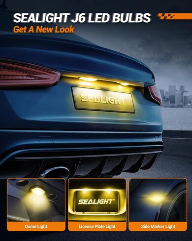 مصباح SEALIGHT 194 LED أصفر كهرماني 168 T10 W5W 2825 فائق السطوع 360 درجة LED لمبات بديلة 3020SMD لضوء لوحة الترخيص، ضوء القبة، ضوء الخريطة، ضوء المجاملة، مصابيح التحديد الجانبية، حزمة من 6 in Saudi Arabia
