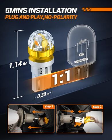 مصباح SEALIGHT 194 LED أصفر كهرماني 168 T10 W5W 2825 فائق السطوع 360 درجة LED لمبات بديلة 3020SMD لضوء لوحة الترخيص، ضوء القبة، ضوء الخريطة، ضوء المجاملة، مصابيح التحديد الجانبية، حزمة من 6 in Saudi Arabia