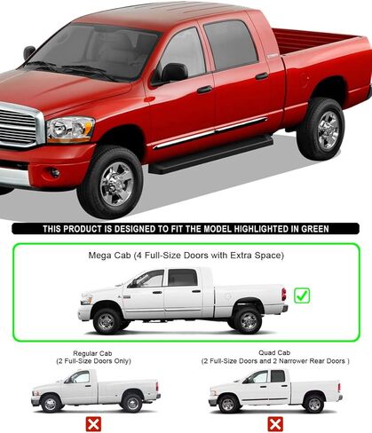 لوحات تشغيل APS (قضبان Nerf ذات خطوات جانبية) متوافقة مع Dodge Ram 1500 2006-2008 Mega Cab & Ram 2500 3500 2006-2009 (مطلية بمسحوق أسود 5 بوصات) in Kuwait