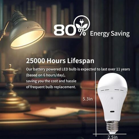 Battery Operated Light Bulb, 2200mAh Rechargeable Light Bulbs with Remote, Lasts for 18 Hours, 7W high Brightness, Wireless Light Bulbs for Lamps, LED Light Bulbs 3000K/2 Pack in Saudi Arabia