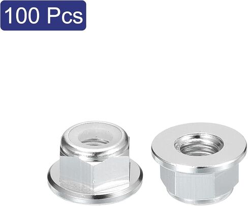 uxcell M5x0.8mm شفة نايلون إدراج قفل المكسرات، 100 قطعة من سبائك الألومنيوم متري صواميل قفل سداسية قفل ذاتي لمشابك البناء الصناعية، فضي in Saudi Arabia