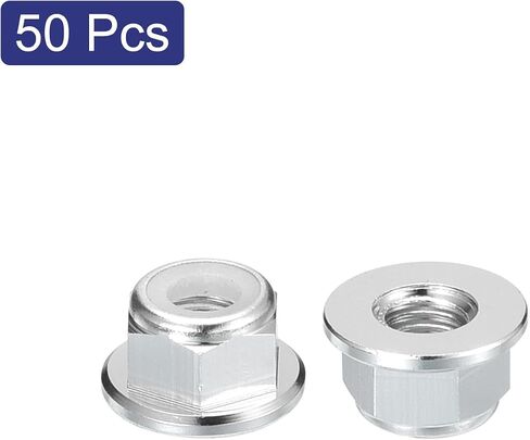 uxcell M5x0.8mm شفة نايلون إدراج قفل المكسرات، 100 قطعة من سبائك الألومنيوم متري صواميل قفل سداسية قفل ذاتي لمشابك البناء الصناعية، فضي in Saudi Arabia
