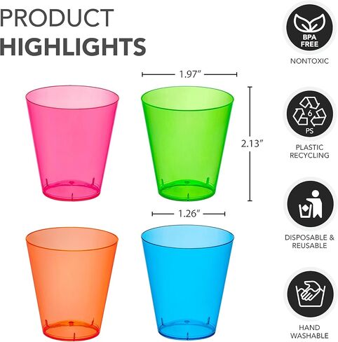 Party Essentials Hard Plastic 2-Ounce Shot/Shooter Glasses, 40-Count, Assorted Neon in Saudi Arabia