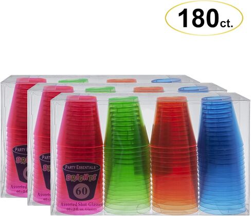 Party Essentials Hard Plastic 2-Ounce Shot/Shooter Glasses, 40-Count, Assorted Neon in Saudi Arabia