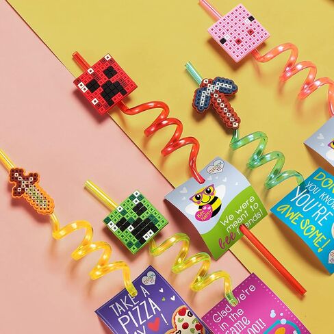 25 Reusable Pixel Straws for Miner Craft Party Supplies Favors, Pixel Spider Creepah Party Supplies Gift with 2 Cleaning Brushes in Kuwait