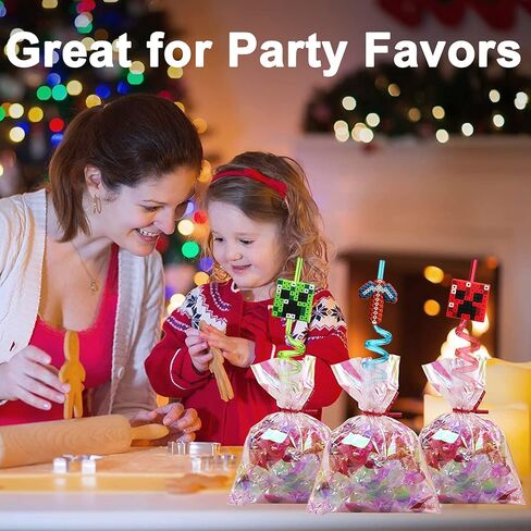 25 Reusable Pixel Straws for Miner Craft Party Supplies Favors, Pixel Spider Creepah Party Supplies Gift with 2 Cleaning Brushes in Kuwait