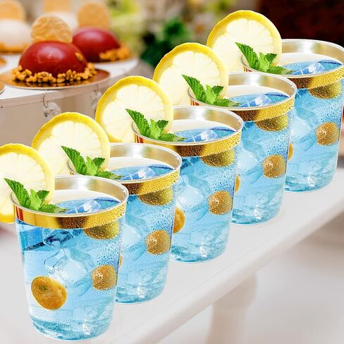 FOCUSLINE 100 Pack Gold Rimmed Plastic Cups 10 oz Clear Plastic Cups Tumblers, Fancy Disposable Hard Plastic Cups with Gold Rim for Wedding Cups Elegant Party Cups in Saudi Arabia