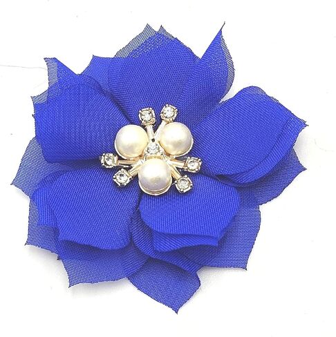 10pcs Khaki Small Chiffon Fabric Flowers Rhinestone Flowers with Beads Cluster Flowers Bows for DIY Craft Wedding Decoration Hair Clips Accessories Sewing Supplies - 2.4" Inch in Kuwait