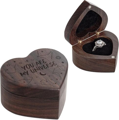 Engagement Slim Wood Ring Box Heart Shaped Ring Case for Proposal,Wedding Ceremony,Christmas Birthday Gift(A promise is forever) in Saudi Arabia