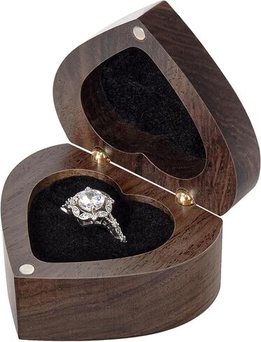 Engagement Slim Wood Ring Box Heart Shaped Ring Case for Proposal,Wedding Ceremony,Christmas Birthday Gift(A promise is forever) in Saudi Arabia