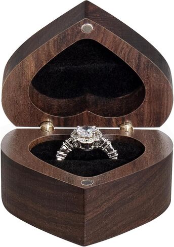 Engagement Slim Wood Ring Box Heart Shaped Ring Case for Proposal,Wedding Ceremony,Christmas Birthday Gift(A promise is forever) in Saudi Arabia